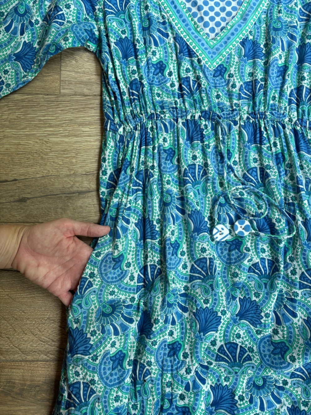 Gretchen Scott Blue Paisley Resort Dress XS | Boho Tunic Mini Coverup - Picture 12 of 15